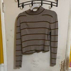 Pink Republic Ribbed Turtleneck with Stripes - Tan and Brown